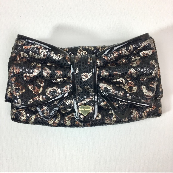 Betsey Johnson Black Sequin Cheetah Print Bag - Picture 2 of 6